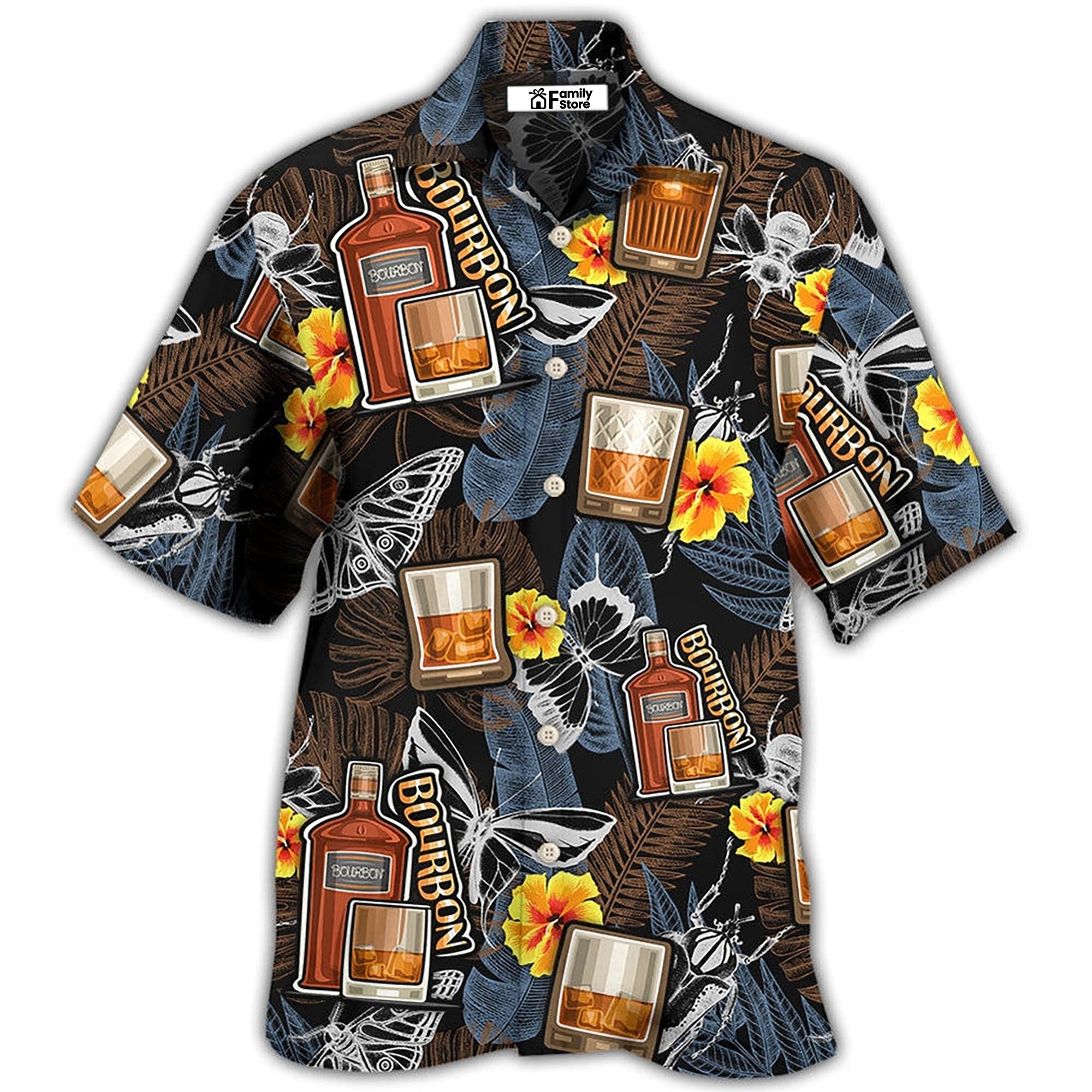 Wine Bourbon Drinking Butterflies Tropical - Hawaiian Shirt