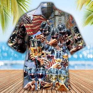 Wine Cheers Independence Day - Hawaiian Shirt