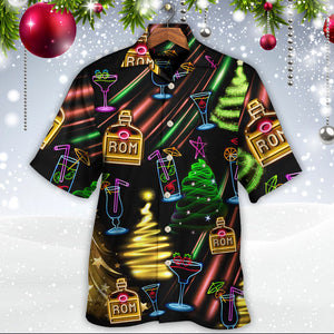 Wine Rum Christmas Neon Art Drinking - Hawaiian Shirt