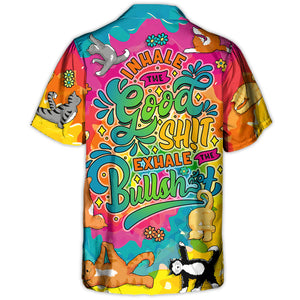 Yoga Cat Funny Inhale The Good Sh!t Exhale The Bullsh!t - Hawaiian Shirt