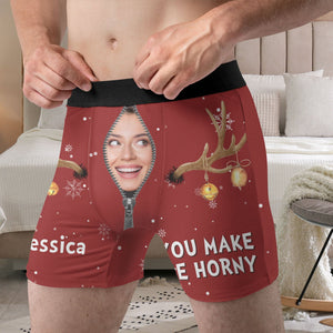 Custom Photo You Make Me Horny - Gift For Boyfriend, Husband, Anniversary - Funny Personalized Custom Boxer Briefs, Men's Boxers