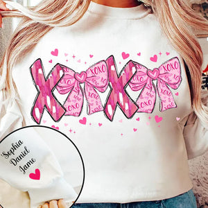 XOXO Heart Bows Pink Coquette Brushstroke - Custom Sleeve Sweater, Hoodie, Tshirt - Valentine Gift for Girlfriend