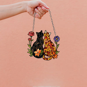 A Couple Of Cats And Flowers - Gift For Pet Lovers - Window Hanging Suncatcher Ornament