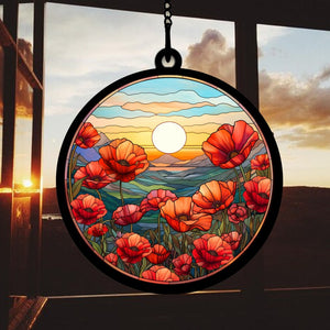 Sunset On Moutain Mica Puppy Flowers - Gift For Friends, Family Members - Window Hanging Suncatcher Ornament