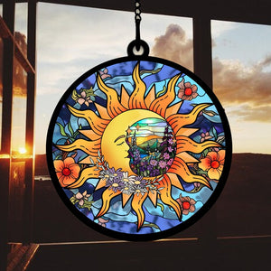 Sun And Moon Orange Puppy Flowers - Gift For Friends, Family Members - Window Hanging Suncatcher Ornament