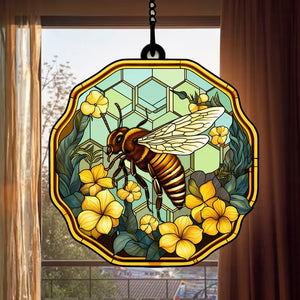 FamilyStore Bee Making Honey From Yellow Flower - Gift For Friends, Family Members - Window Hanging Suncatcher Ornament