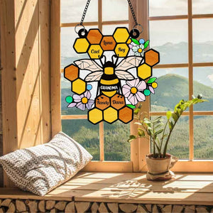 Honeycomb Nana And Her Grandchildren - Gift For Mom, Grandma - Personalized Window Hanging Suncatcher Ornament