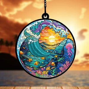 Mysterious Ocean Wave - Gift For Friends, Family Members - Window Hanging Suncatcher Ornament