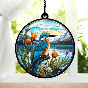 Kingfisher Kingfisher Bird With Flowers - Gift For Friends, Family Members - Window Hanging Suncatcher Ornament