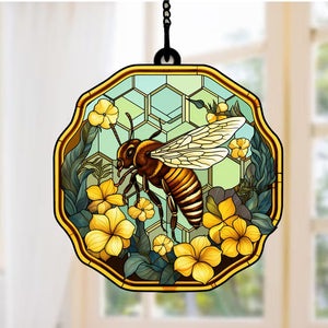 FamilyStore Bee Making Honey From Yellow Flower - Gift For Friends, Family Members - Window Hanging Suncatcher Ornament