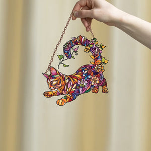 Flower Cat Pattern - Gift For Cat Lovers - Window Hanging Suncatcher Ornament