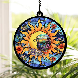 Sun And Moon Orange Puppy Flowers - Gift For Friends, Family Members - Window Hanging Suncatcher Ornament