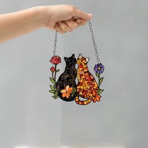 A Couple Of Cats And Flowers - Gift For Pet Lovers - Window Hanging Suncatcher Ornament