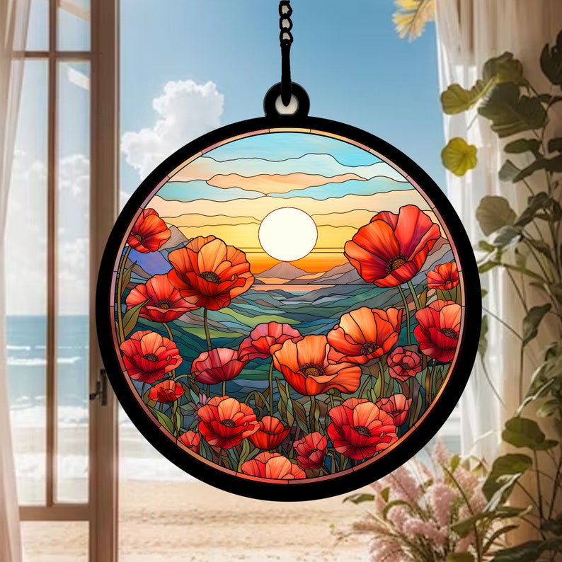 Sunset On Moutain Mica Puppy Flowers - Gift For Friends, Family Members - Window Hanging Suncatcher Ornament