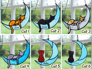 Sleeping Cat On Moon - Gift For Cat Lovers - Personalized Window Hanging Suncatcher Ornament