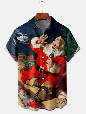 Christmas Giant Santa Claus And Helicopter - Hawaiian Shirt