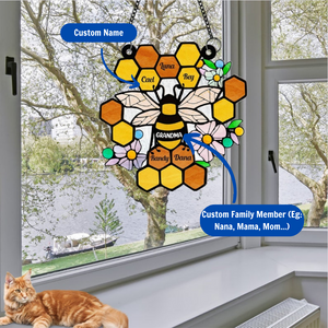 Honeycomb Nana And Her Grandchildren - Gift For Mom, Grandma - Personalized Window Hanging Suncatcher Ornament