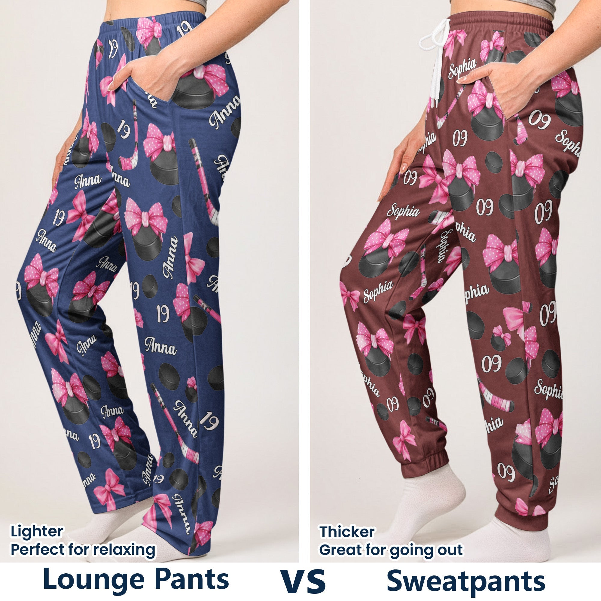 coquette bow hockey custom name number gift for hockey player hockey team personalized lounge pants 7