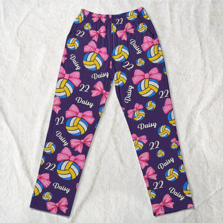 coquette bow volleyball custom name number gift for volleyball player volleyball team personalized lounge pants 3