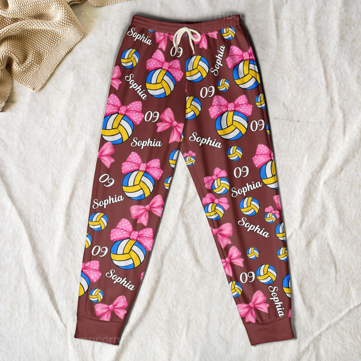 coquette bow volleyball custom name number gift for volleyball player volleyball team personalized lounge pants 6