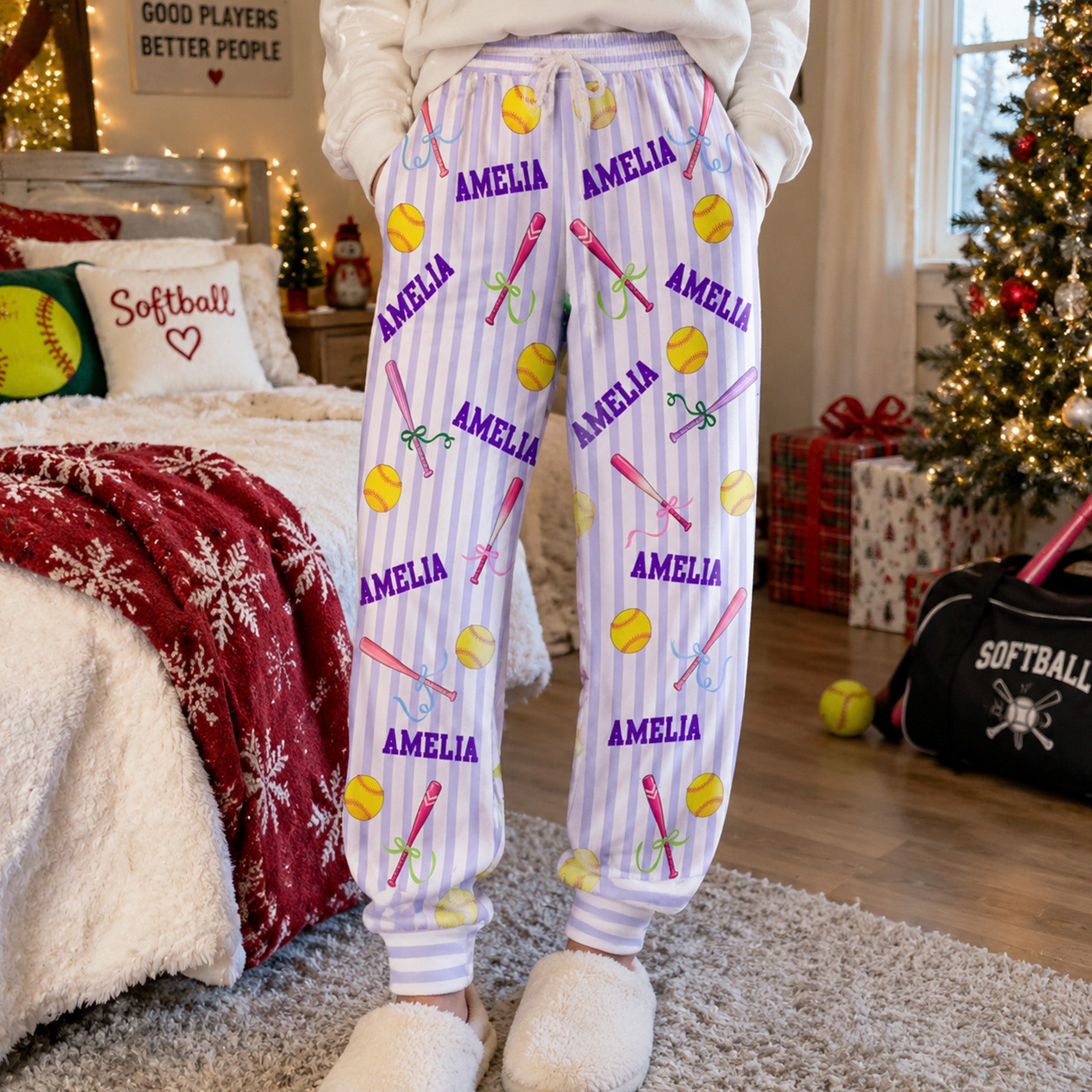custom name gift for softball lovers softbal player softball girls personalized lounge pants 1