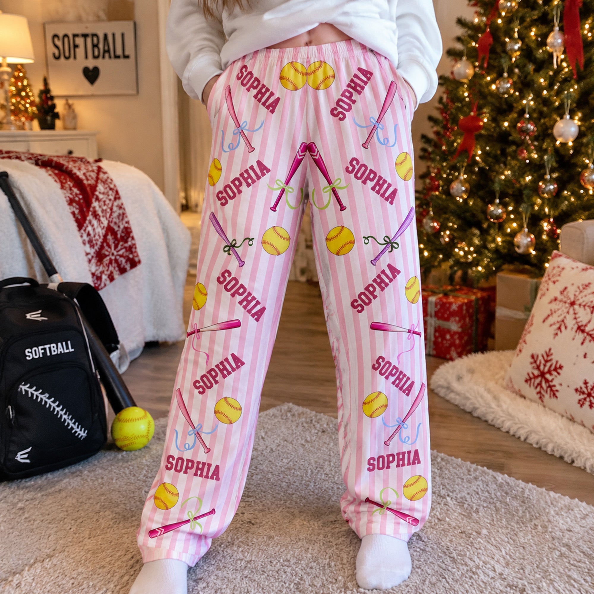 custom name gift for softball lovers softbal player softball girls personalized lounge pants 2