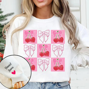 Checked Cherry Coquette Love You Cherry Much - Custom Sleeve Sweater, Hoodie, Tshirt - Valentine Gift for Girlfriend