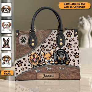 Wherever Our Fur Mom Goes Leopard Pattern - Personalized Leather Handbag - Gift for Dog Lovers, Dog Dad, Dog Mom | CLP13 NH96