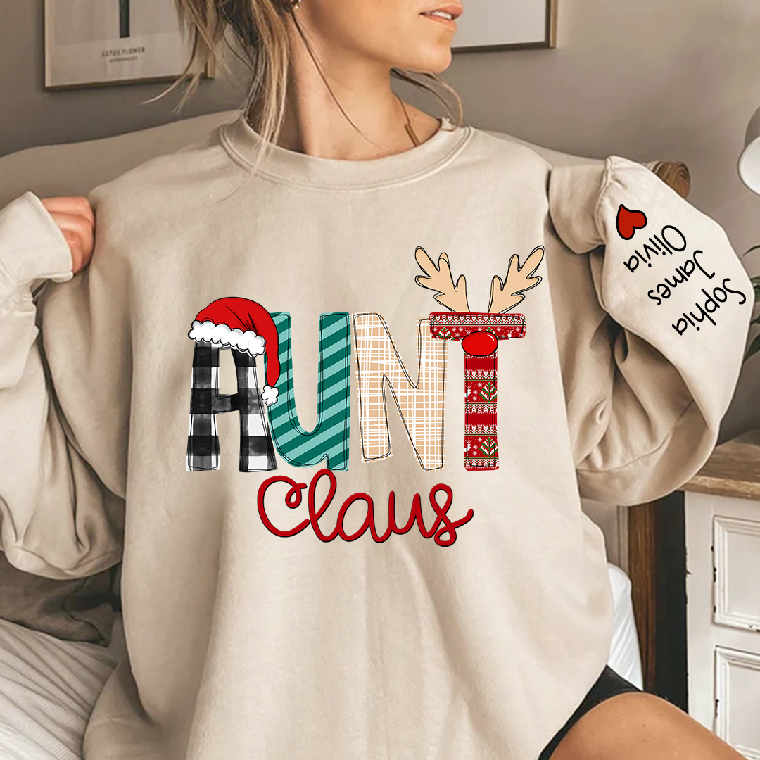 Custom Family Name Aunt Claus - Personalized Sweatshirt - Best Christmas Gift For Grandma, Mom, Family Member - NH96