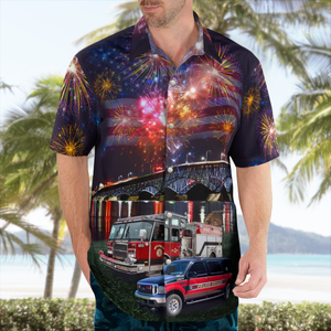 Town Of Tonawanda, New York, River Road Fire Co., 4Th Of July Hawaiian Shirt