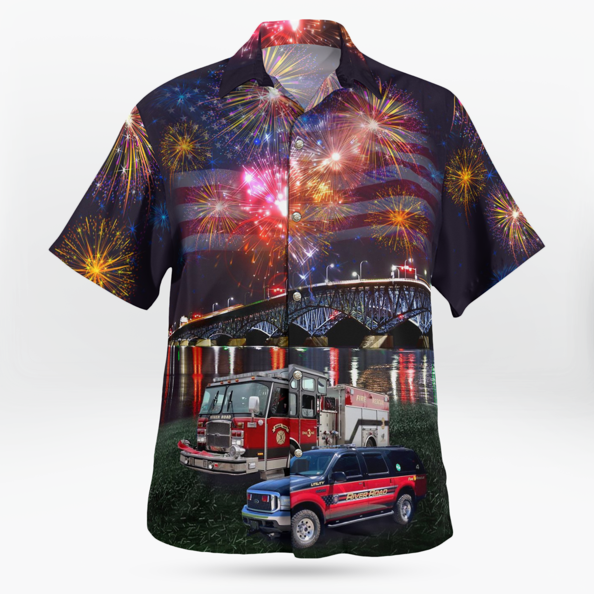 Town Of Tonawanda, New York, River Road Fire Co., 4Th Of July Hawaiian Shirt