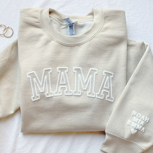 Custom Text Mama with Kid Names - Embroidered Hoodie, Sweatshirt, Tshirt - Gift for Mom