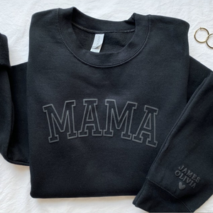 Custom Text Mama with Kid Names - Embroidered Hoodie, Sweatshirt, Tshirt - Gift for Mom