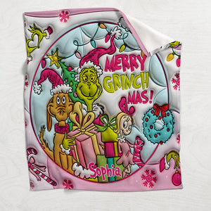 Merry Monster Green Chirstmas - Personalized Stole Christmas Blanket DN100