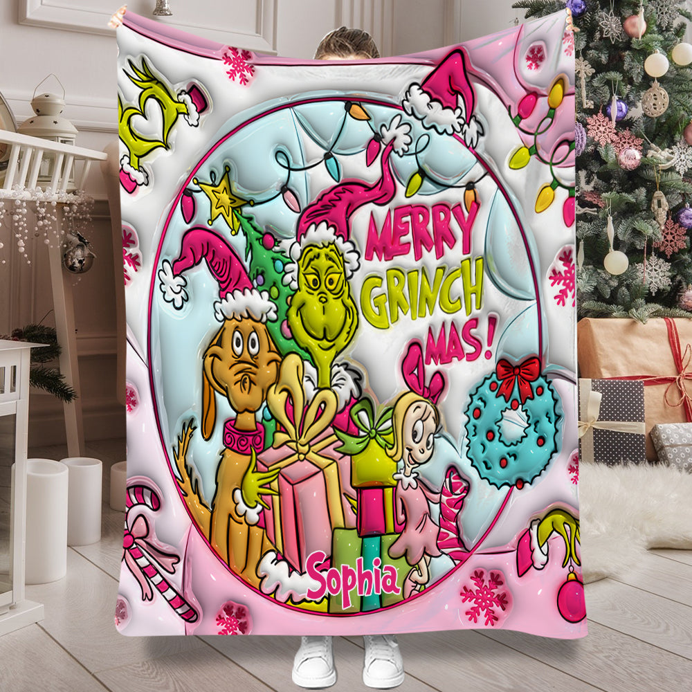 Merry Monster Green Chirstmas - Personalized Stole Christmas Blanket DN100