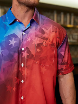 Independence Day Flag Chest Pocket Short Sleeve Shirt Hawaiian Shirt