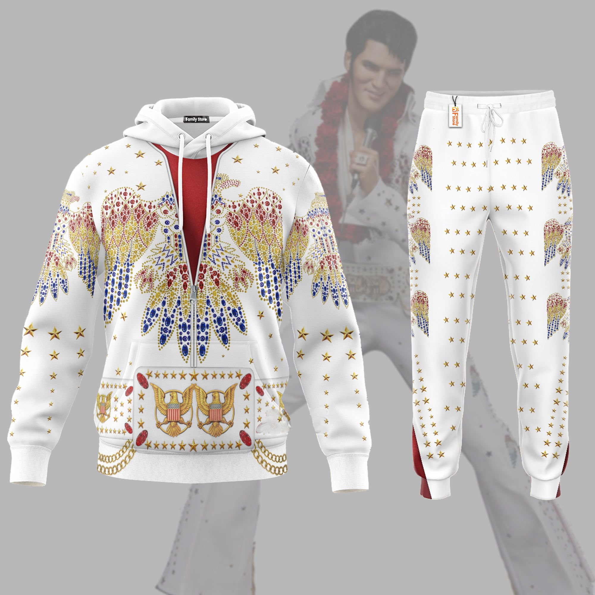 Elvis Aloha Costume From Hawaii - Hawaiian Hoodie Sweatshirt T-Shirt Sweatpants ELHS01