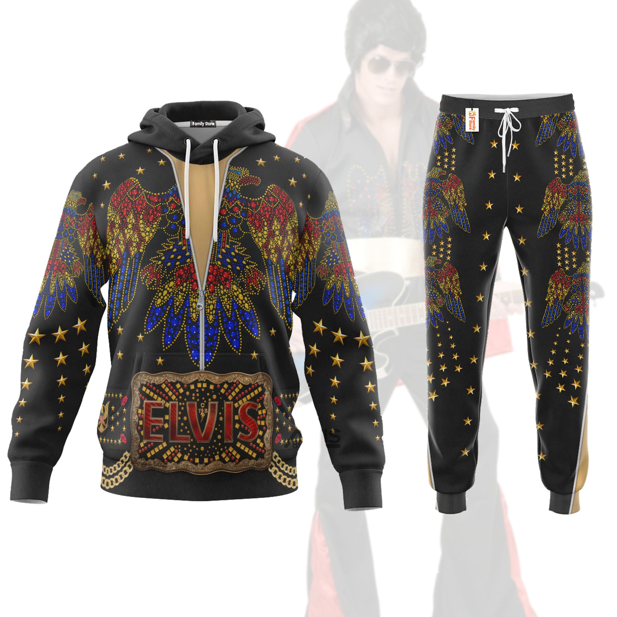 Elvis Aloha Black  - Costume Cosplay Hoodie Sweatshirt Sweatpants ELHS11