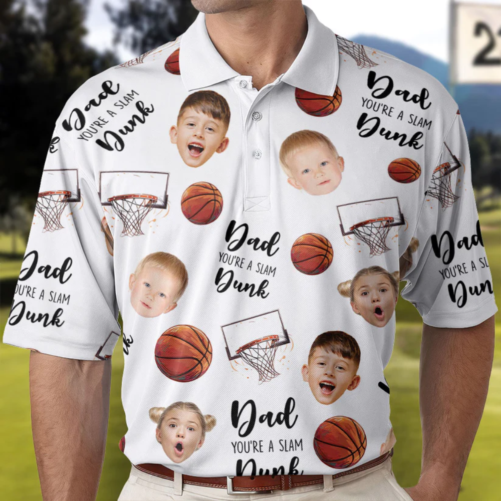 Custom Photo Dad, You're A Slam Dunk - Gift For Father, Grandfather - Men Polo