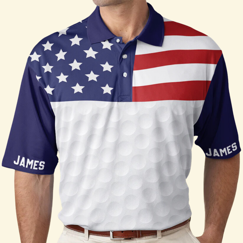 Custom Name American Flag USA - Gift For Husband, Father - Men Polo