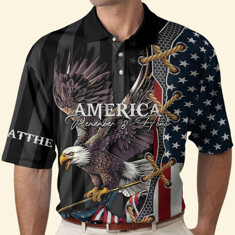 Custom Name America Remember And Honor - Gift For Father, Husband - Men Polo