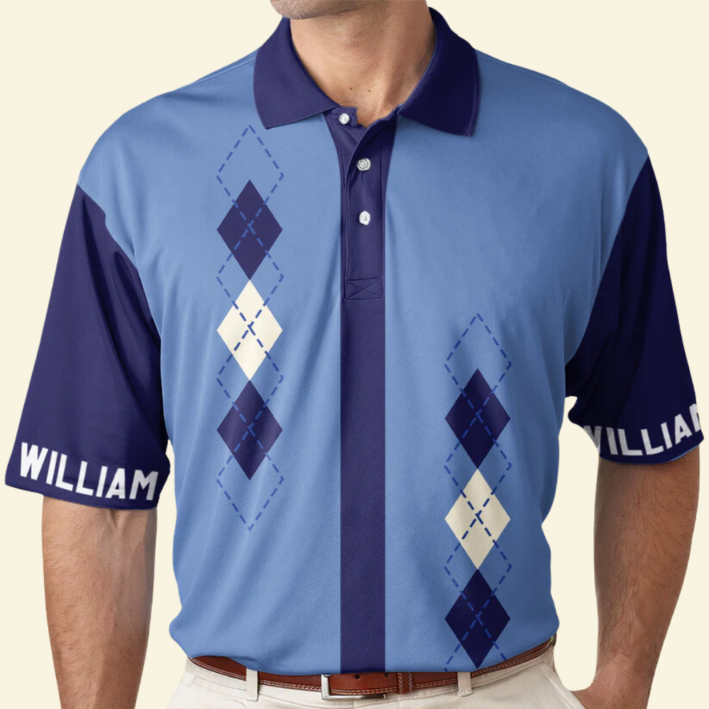 Custom Name Argyle Vintage Pattern - Gift For Father, Grandfather - Men Polo