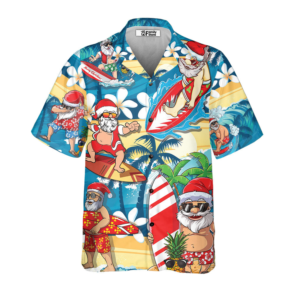 Funny Santa Mele Kalikimaka Christmas In July Surfing Lover Hawaiian Shirt