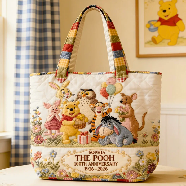 Yellow Bear Celebrate 100 Years Of Friendship - Personalized Quilted Tote Bag