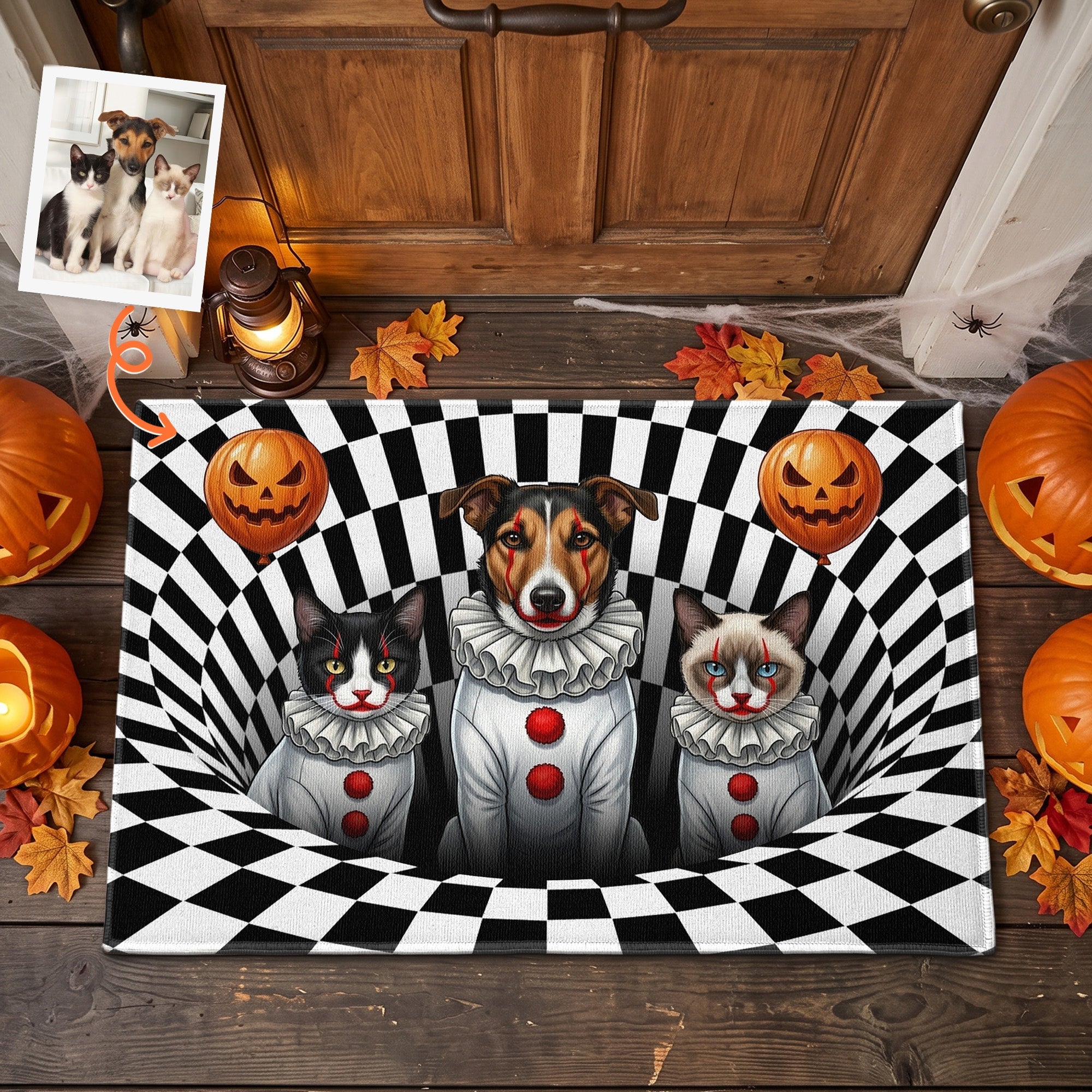 halloweem home decoration custom pet portrait spooky clown personalized doormat 1
