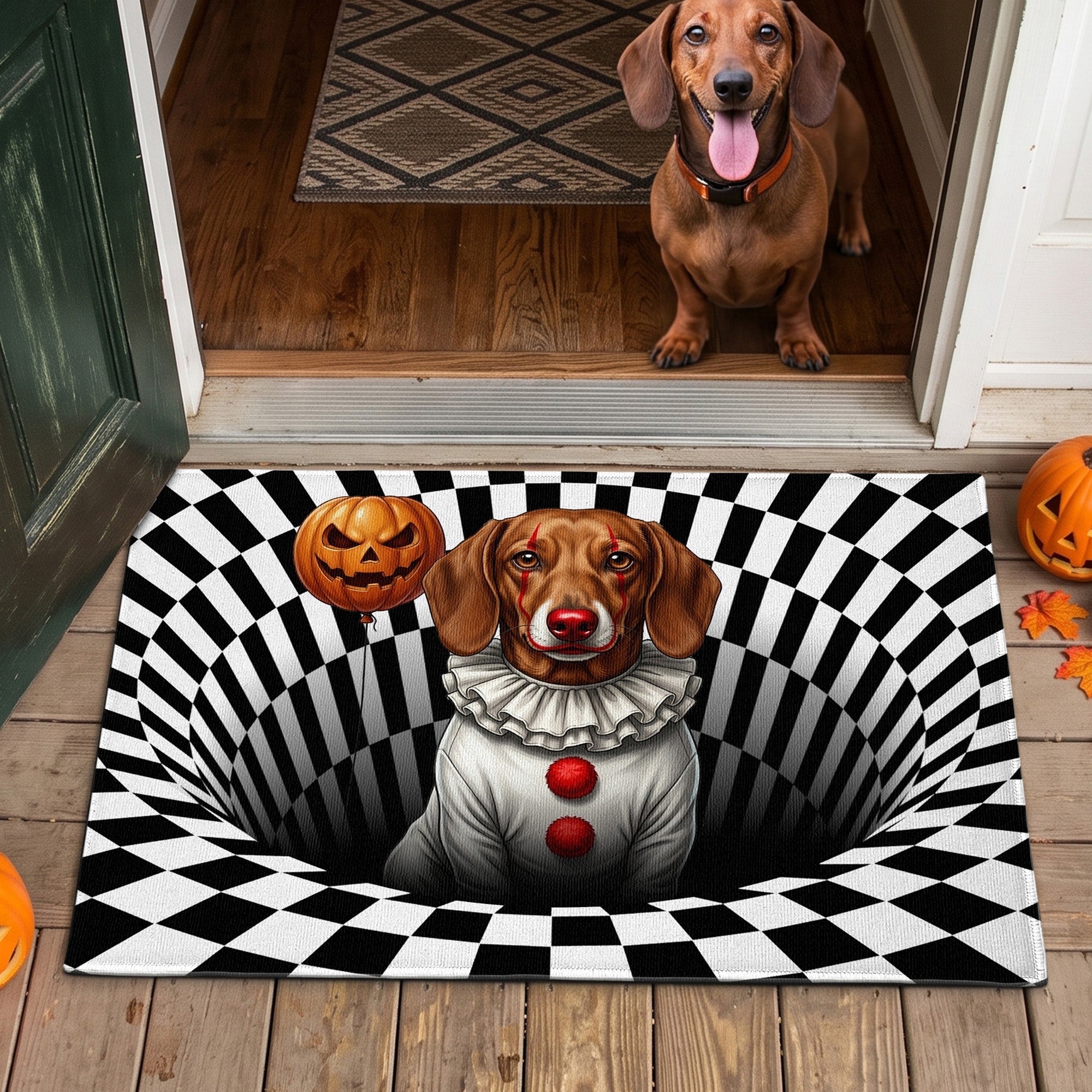 halloweem home decoration custom pet portrait spooky clown personalized doormat 2