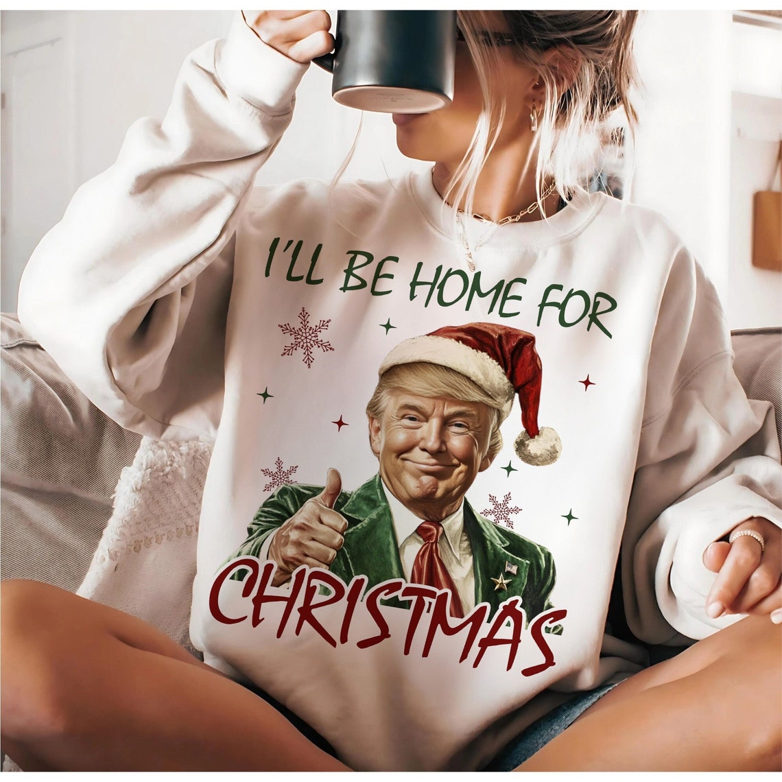 Trump President 2024 I'll Be Home for Christmas Humorous - Unisex Shirt