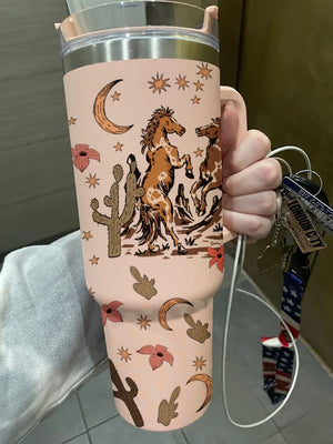 Western Cowboy Horse Pattern - 40oz Tumbler Cup With Straw