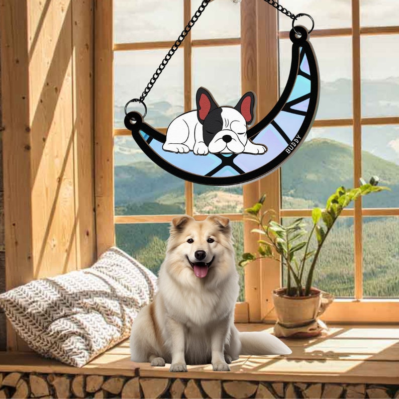 Dog Sleeping On The Moon - Gift For Dog Lovers - Personalized Window Hanging Suncatcher Ornament