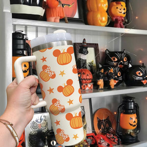 Halloween Pumpkin Spooky Mouse Mickey - 40oz Tumbler Cup With Straw